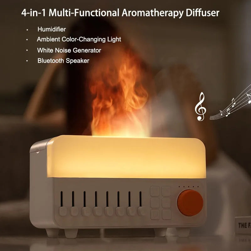 Humidificador de Aromaterapia con Ruido Blanco Retro, Luz RGB, Altavoz Bluetooth, Ayuda para Dormir, Difusor de Vapor Frío Ultrasónico para Dormitorio