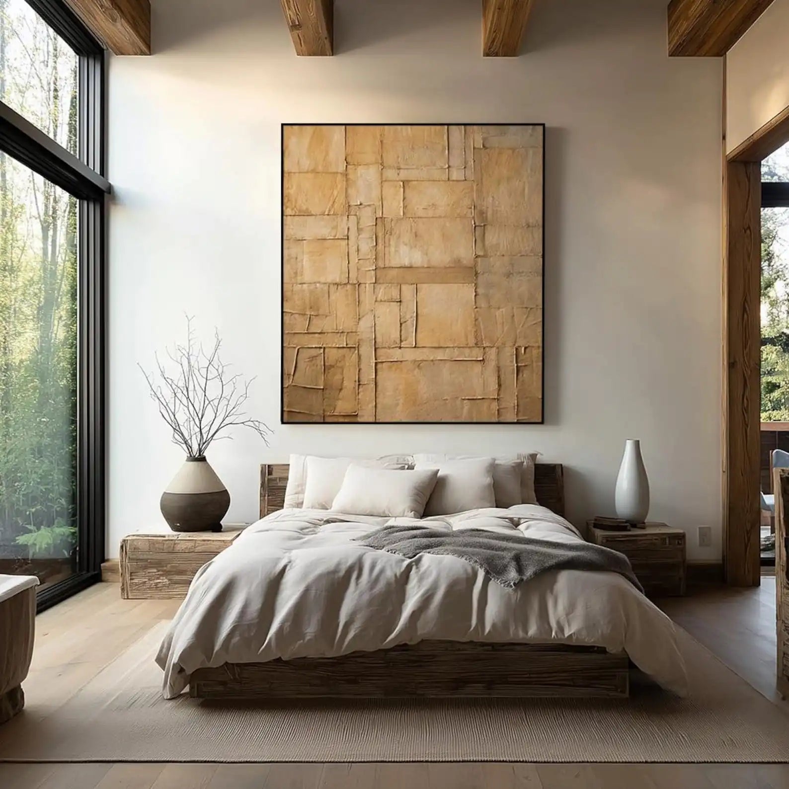 Pintura al Óleo Original Hecha a Mano Contemporánea de Mhemyo sobre Lienzo, Arte Abstracto Texturizado Boho Moderno para Decoración de Pared de Sala de Estar