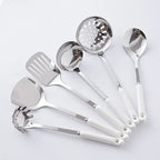 Juego de utensilios de cocina de acero inoxidable con mango de cerámica, 7 piezas, cucharón para sopa, freír, espátula, cuchara coladora, accesorios de cocina