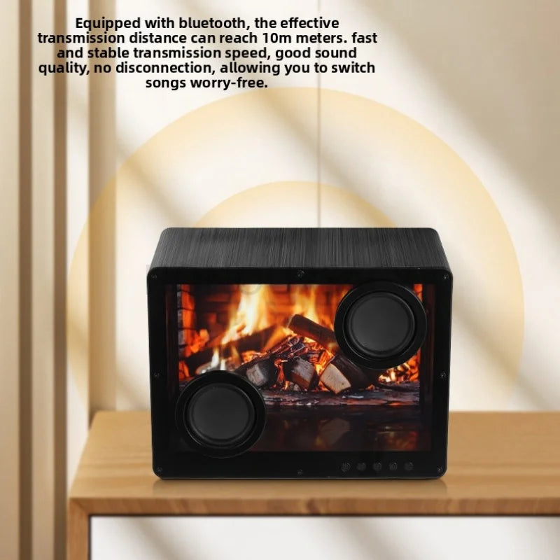 Altavoz Bluetooth con Diseño de Chimenea, Letras Flotantes, Doble Woofer, Altavoces Inalámbricos Portátiles de Alta Fidelidad con Visualización Dinámica de Llama