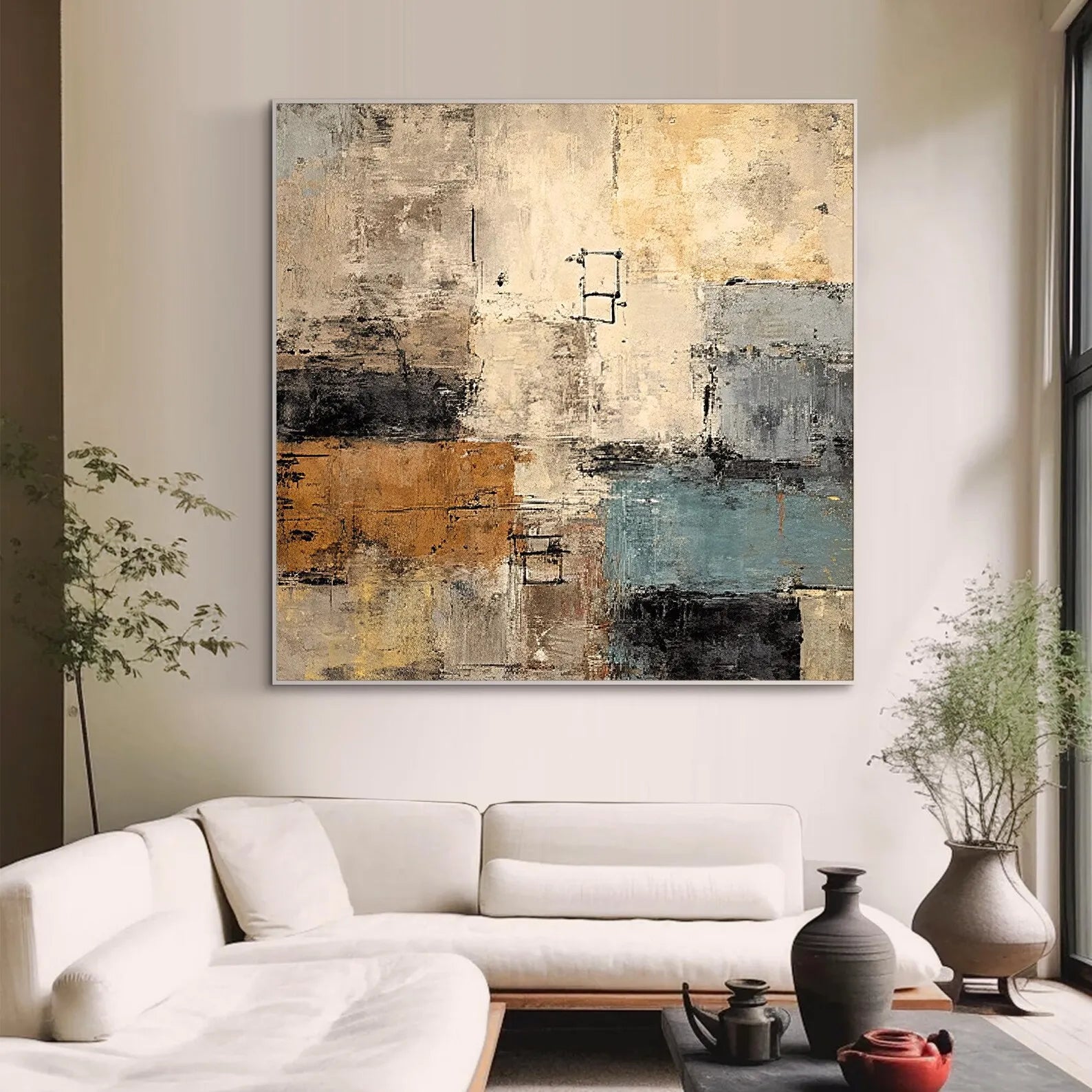 Pintura al Óleo Original Hecha a Mano Contemporánea de Mhemyo sobre Lienzo, Arte Abstracto Texturizado Boho Moderno para Decoración de Pared de Sala de Estar