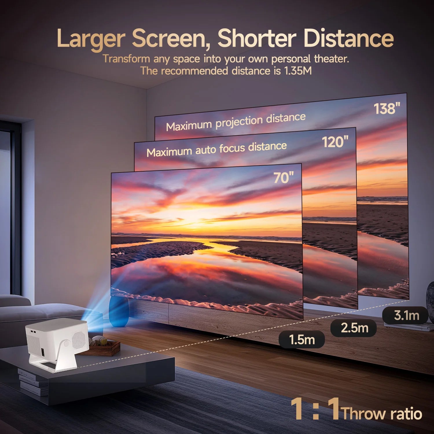 Proyector Android 14, enfoque automático, compatible con 8K nativo 1080P con Wifi6 BT5.4 16G Allwinner H726 portátil HY350Max