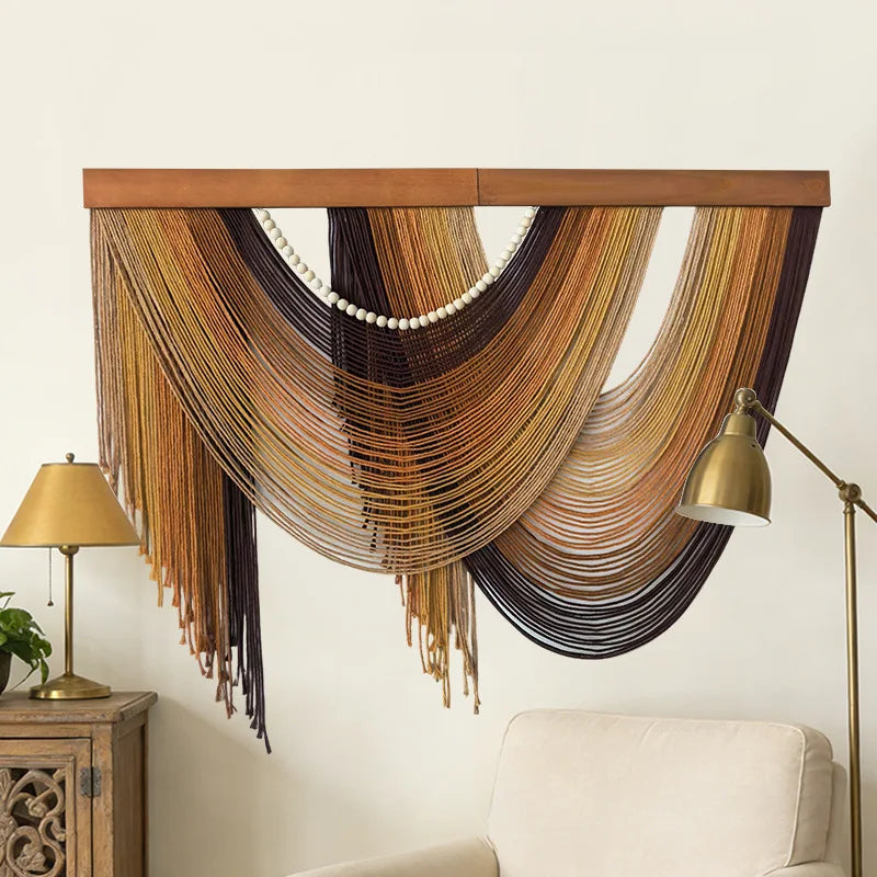 Tapiz de Pared de Macramé Creativo, Decoración Boho, Tapiz de Hilo Hecho a Mano con Borlas para Sala de Estar, Dormitorio, Guardería, Apartamento, Decoración del Hogar