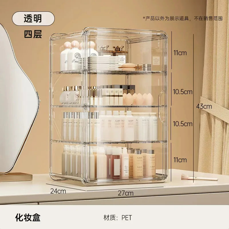 Organizador de Maquillaje de Acrílico Transparente, Estuche de Almacenamiento de Gran Capacidad a Prueba de Polvo, Estante de Escritorio para Cuidado de la Piel y Cosméticos