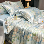 Juego de ropa de cama de seda Natural de alta gama, edredón suave y sedoso de lujo, funda de edredón con estampado individual, doble, tamaño King