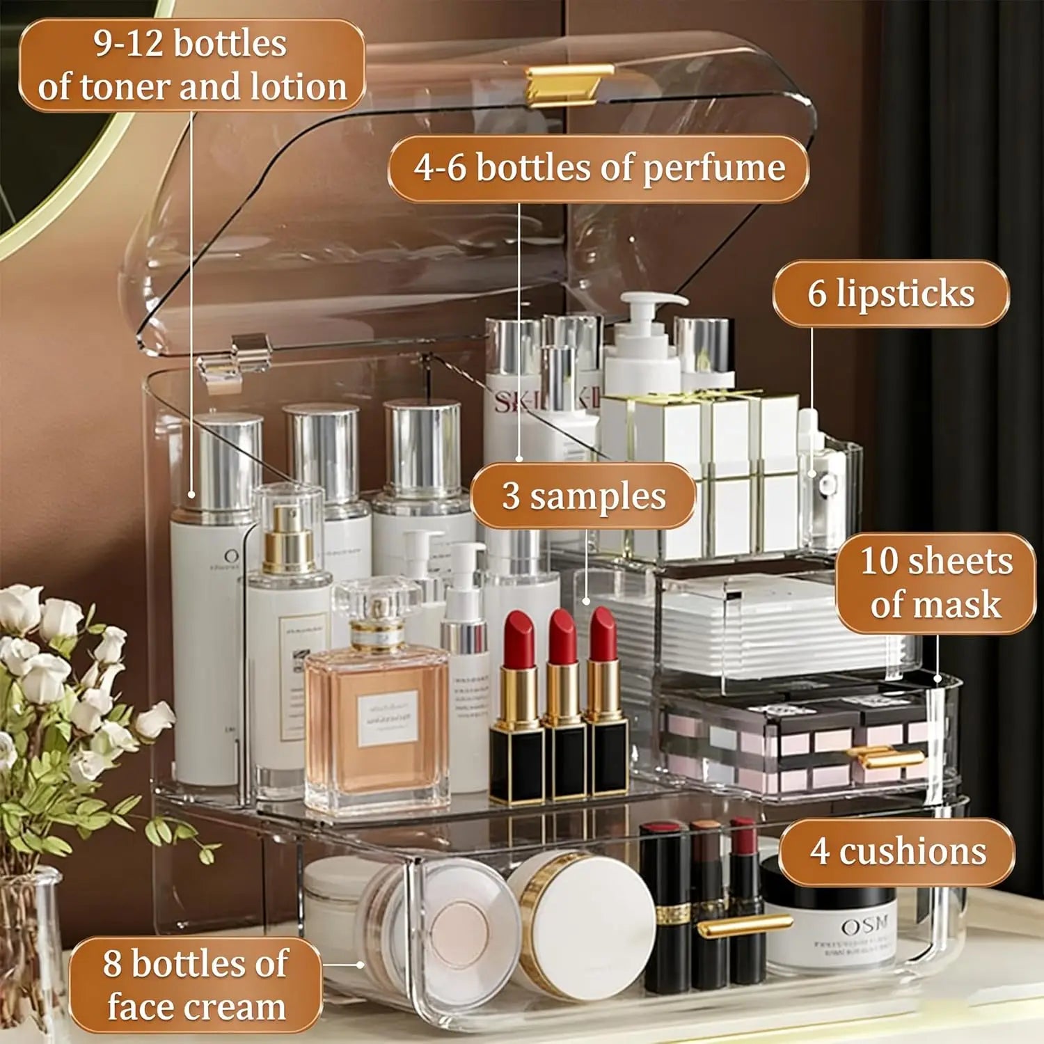 Caja de Almacenamiento de Cosméticos 2026, Transparente, Integrada, de Acrílico, Organizador para Lápices de Cejas, Lápiz Labial y Productos para el Cuidado de la Piel
