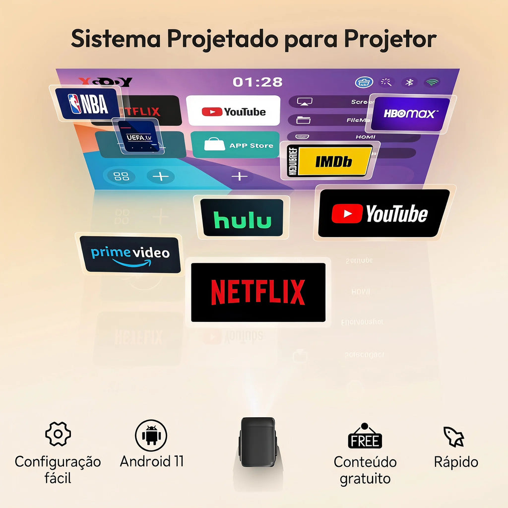 Proyector 4K 450ANSI de Tiro Corto, Proyector Android con Autoenfoque y Corrección Trapezoidal, 1080P Nativo, Wifi6, BT5.2, Cine en Casa Portátil