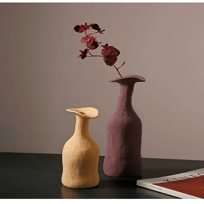 Florero de cerámica de estilo nórdico, decoración moderna para el hogar, Color Morandi, arte Simple, decoración primitiva para sala de estar, arreglo floral, 1 ud.