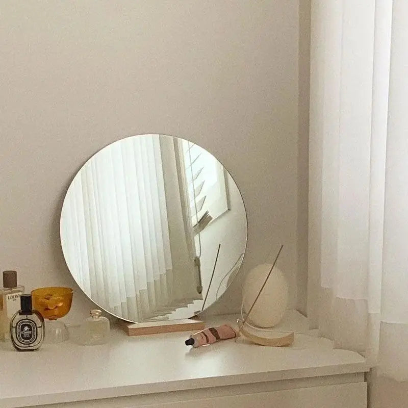 Espejo de maquillaje redondo, espejo de pie de madera, soporte de escritorio de diseño para baño, espejo de peluquería coreano, Mural, decoración del hogar y dormitorio