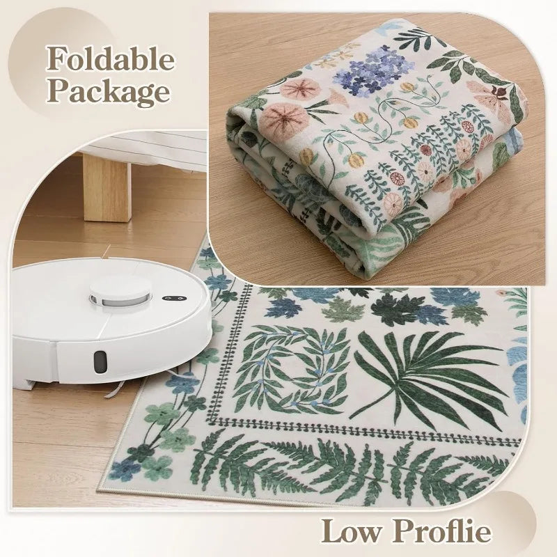 Alfombra para sala de estar, alfombra Floral botánica lavable para dormitorio, mesita de noche, alfombra suave antideslizante para mesa de centro, decoración del hogar